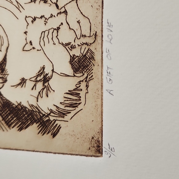 Jeanne Down 1984 Etching "A GIFT OF LOVE" 4.75" x 4.4" Unframed - Picture 3 of 4